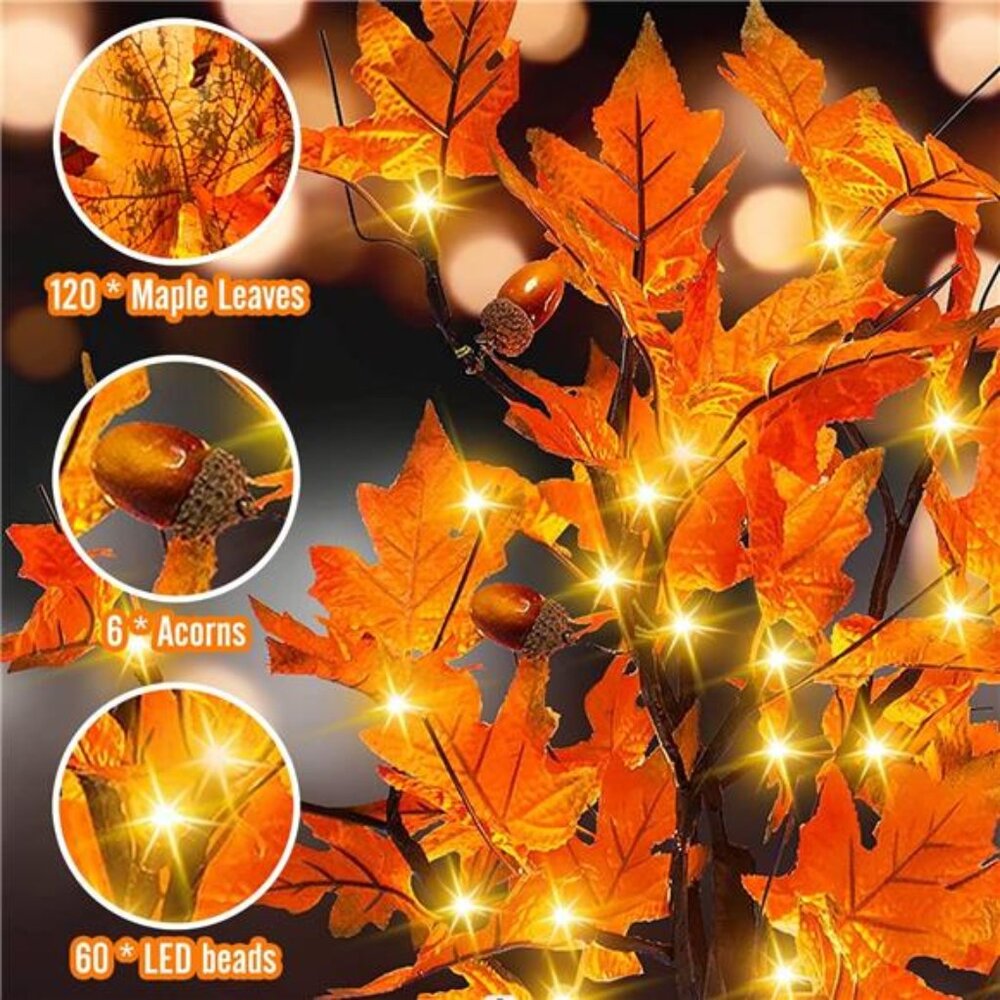 4FT LED Lighted‎ Fall Tree 60LEDs Maple Tree Light for Fall&Thanksgiving Decor, - Picture 3 of 8